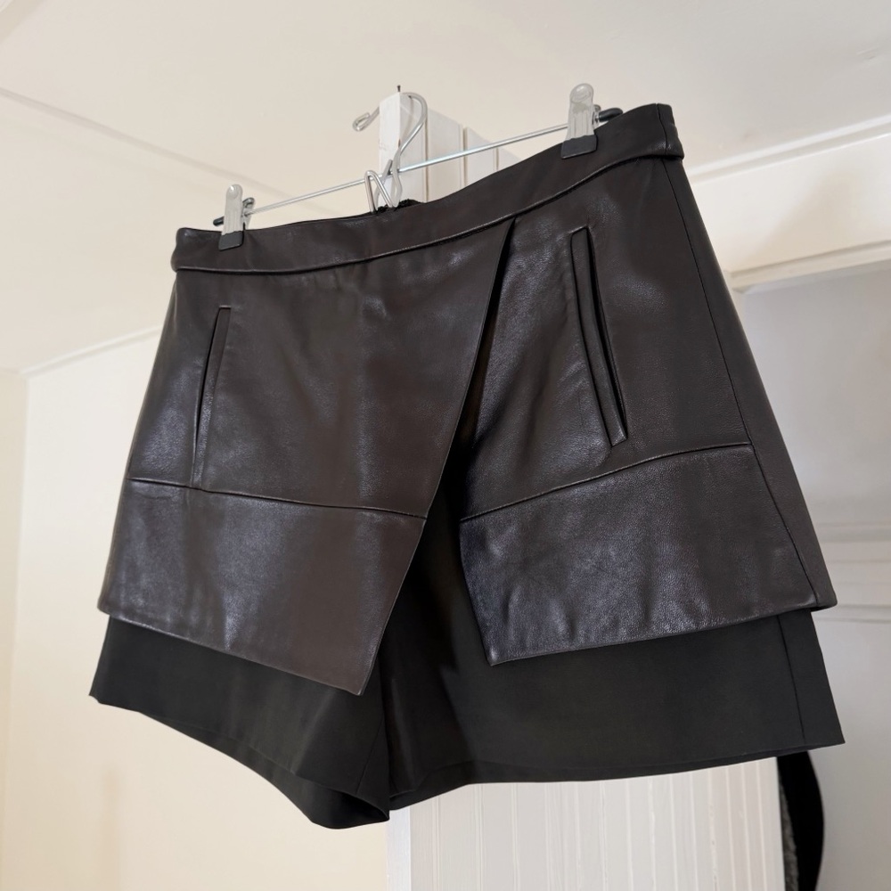 Tibi Leather Overlay Mini Wrap Skort - Picture 9 of 10